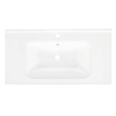 35.6" White Ceramic Drop-In Bathroom Sink, Single Basin Vanity Top Sink (Cabinet Not Included)