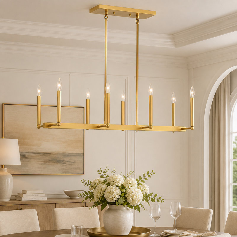 Marbleton 8-Light Dimmable Steel Linear Chandelier, Vintage Brass