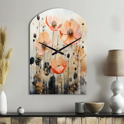Peach Blossoming Abstractions I - Grande horloge murale 3D en forme d'arche