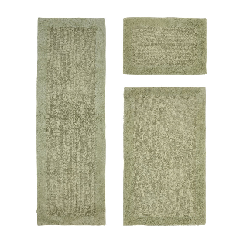 Ensemble de tapis pour salle de bain réversible 100% coton 2370 g / m² Merkel - ultra doux, très absorbant, lavable à la machine, certifié OEKO-TEX, idéal pour la douche, la baignoire et le meuble-lavabo, sauge