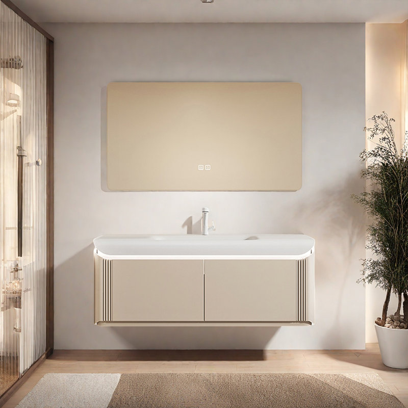 Light luxury minimalist bathroom cabinet, 19.6" H x 51.1" W x 21.6" D, Crème, crème