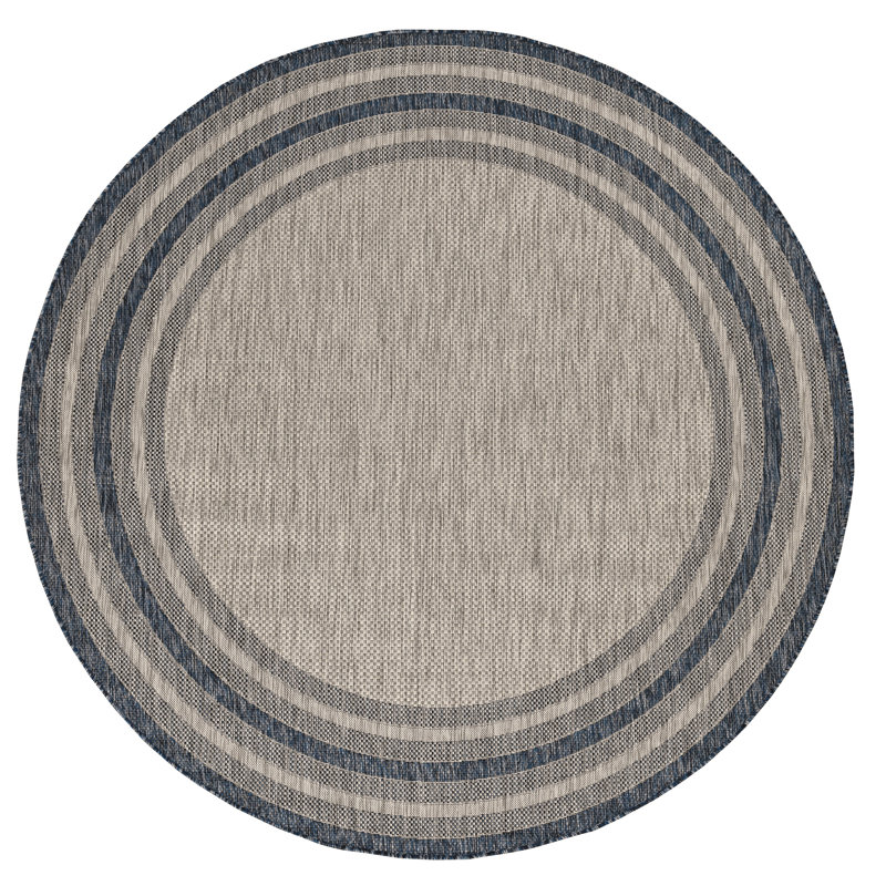 Tapis intérieur / extérieur Ellensburg, Rond 7 pi 10 po, Gris / denim