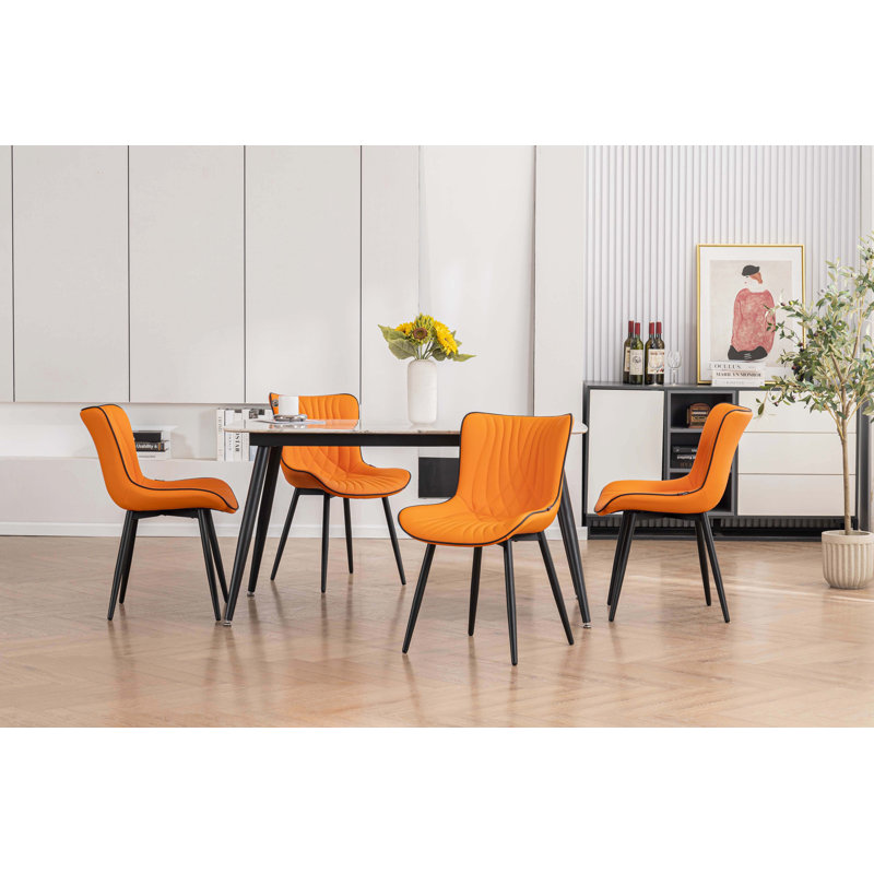 Lynnsey Tufted Leather Upholstered Dining Modern Wingback Side Chairs with Metal Legs, Orange