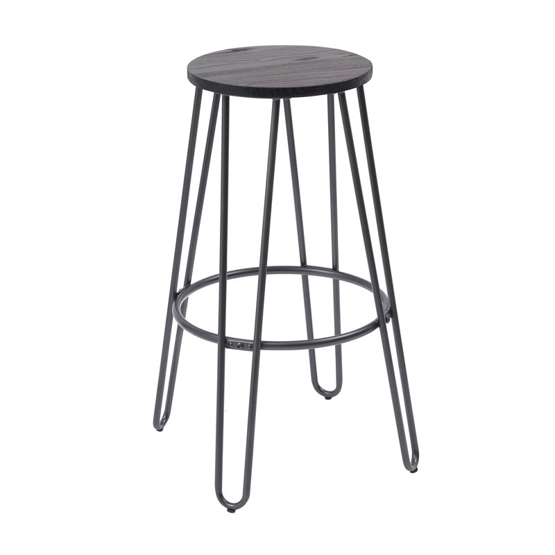 Rustic Elm Wood Counter Bar Stool, Metal Frame, Set of 2