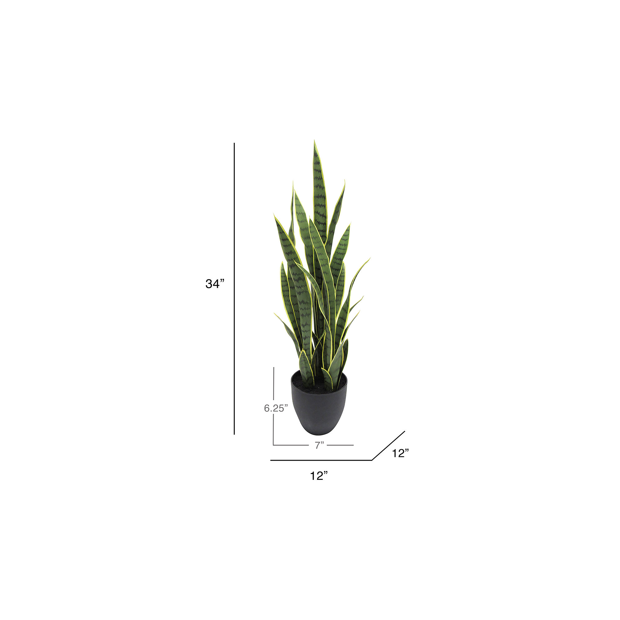 Artificial Sansevieria Snake Plant in Pot, 33.75" H x 13" W x 13" D