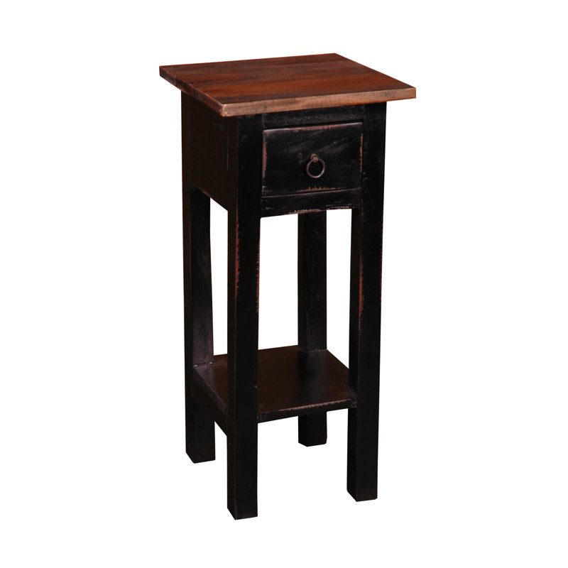 Aule Solid Wood End Table with Storage, Antique Black