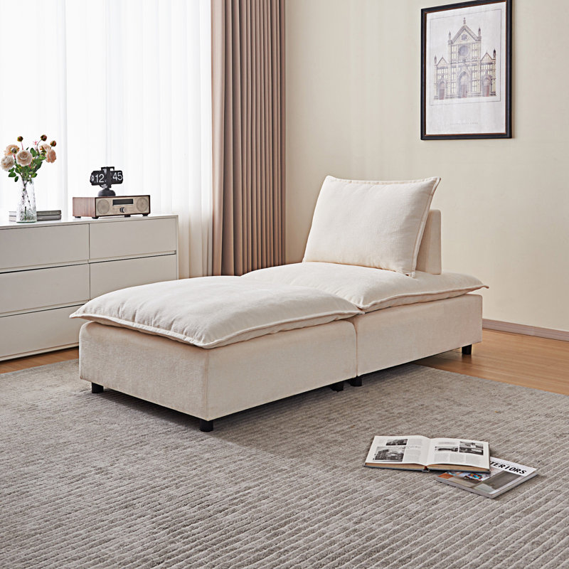 Fauteuil d'appoint sans accoudoirs avec repose-pieds, Chenille beige