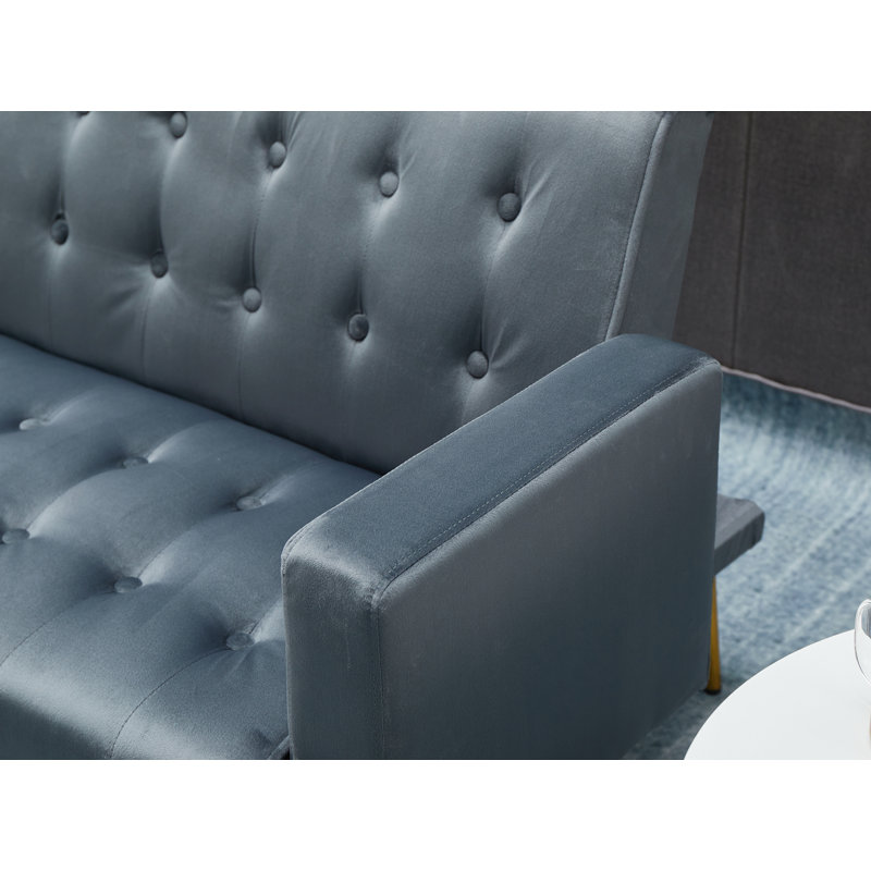 Stefaney Twin 75'' Velvet Convertible Sofa, Gray Velvet