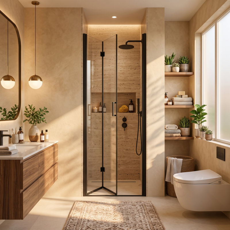 Porte de douche pivotante pliante sans cadre 32 po x H 72 po, verre trempé de 6 mm, cabine de douche réversible