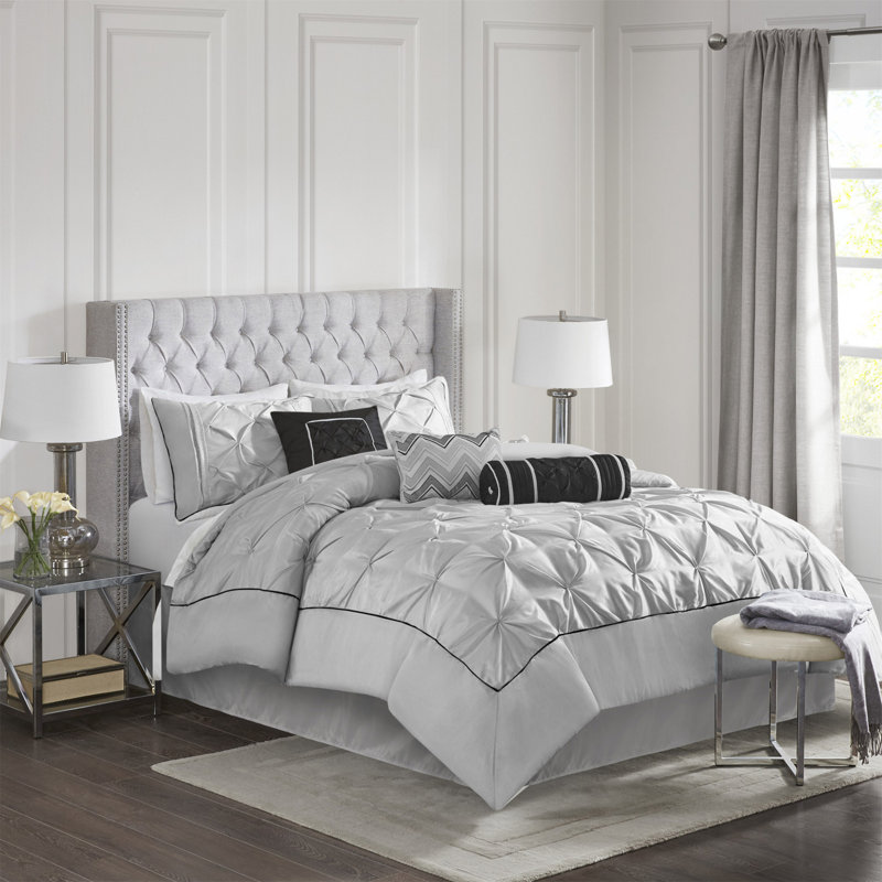Ensemble d'édredon 7 pièces 100% polyester, King Comforter + 6 Additional Pieces, Gris
