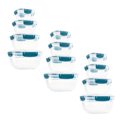  Contenant alimentaire en plastique hermétique, ensemble de 4 bols transparents scellés avec couvercles, sans BPA, rectangulaire, bleu, paquet de 3