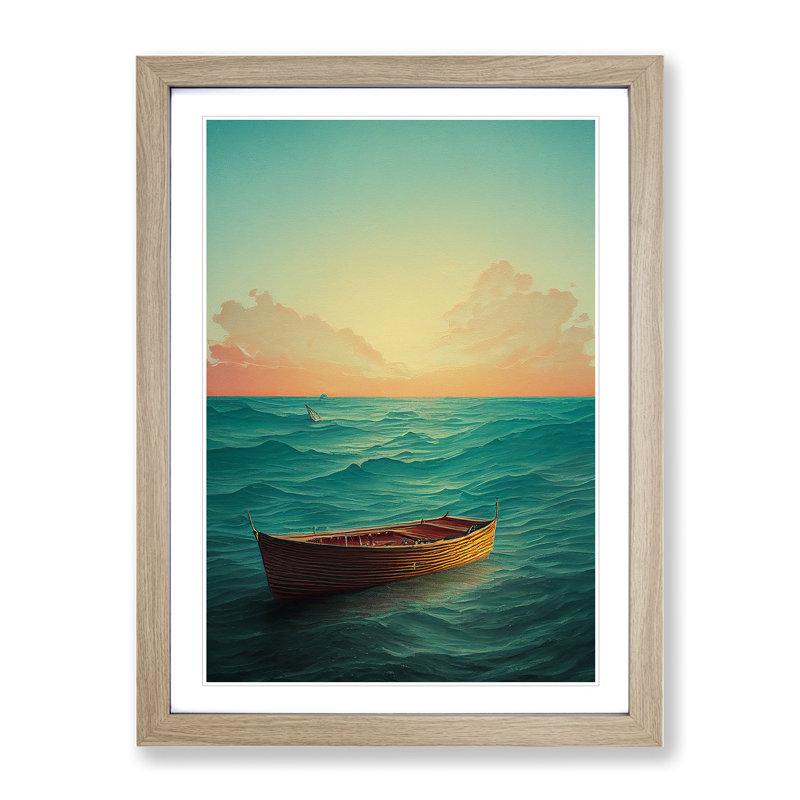 Boat Behind the Sun - Wall Art, 48cm H x 36cm W, Oak Framed, White