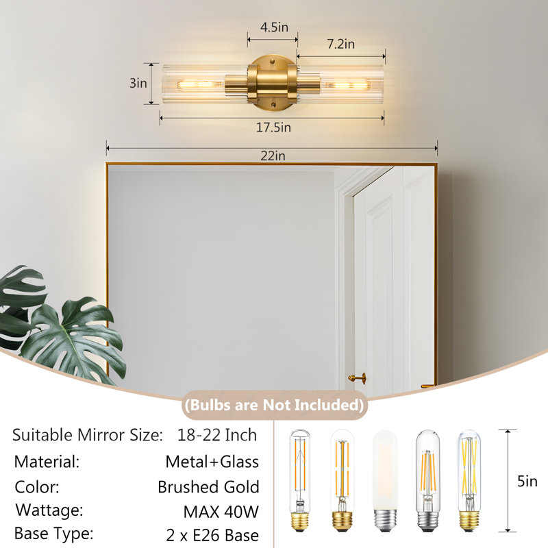 17.5 Inch Gold Wall Sconces, 1 Pack Modern Wall Sconces Lighting with Stripped Glass Shade, Striped , 1 PACK