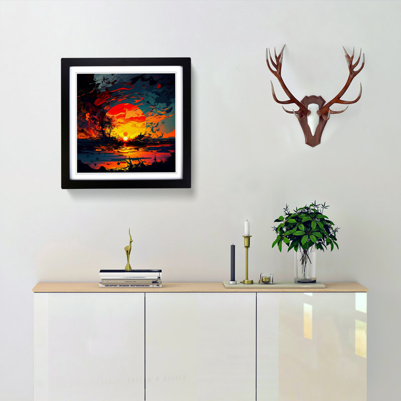 Sunset Expressionism - Single Picture Frame Print on Wood, Black