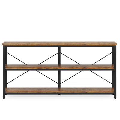 Industrial Console Table With Storage Shelves – 3-Tier Sofa Table Behind Couch, Narrow Entryway Table With Open Display Shelves For Living Room, Hallway, TV Stand Use
