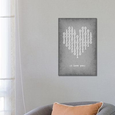 Binary Code Heart I Love You - Wrapped Canvas Print