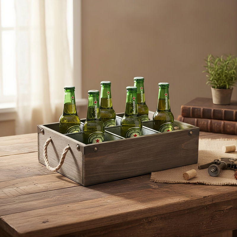 Boîte de rangement décorative en bois à 6 fentes