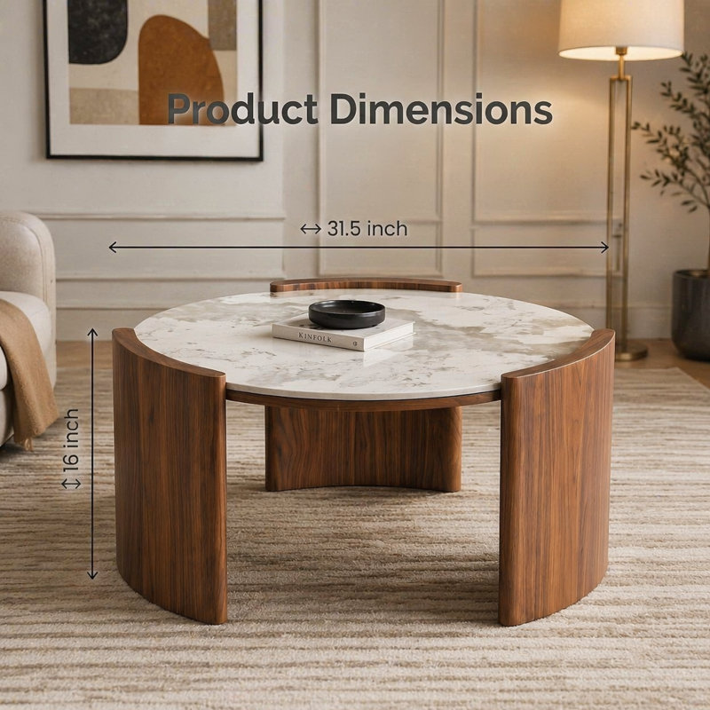 Café rond moderne de 31,5 pouces, Walnut,White