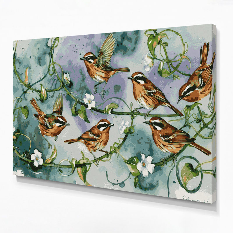 «Birds Southern House Wren», art mural sur toile bleue, H 24 po x l 36 po