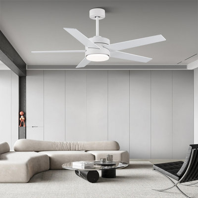 52" White Ceiling Fan with Light & Remote Control, Reversible Noiseless DC Motor, Stepless Dimmable LED Ceiling Fan for Indoor Bedroom Living Room
