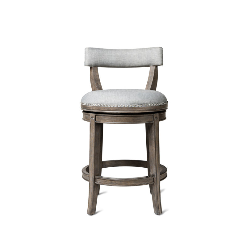 Reclaimed Oak Swivel Counter Stool with Ash Grey Upholstery