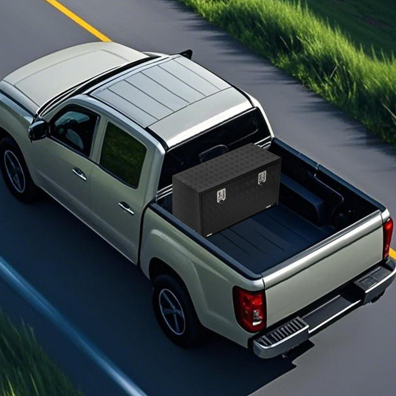 Boîte à outils robuste pour lit de camion en aluminium, boîte à outils imperméable pour dessous de caisse avec tablette coulissante, serrure et clés, poignée latérale