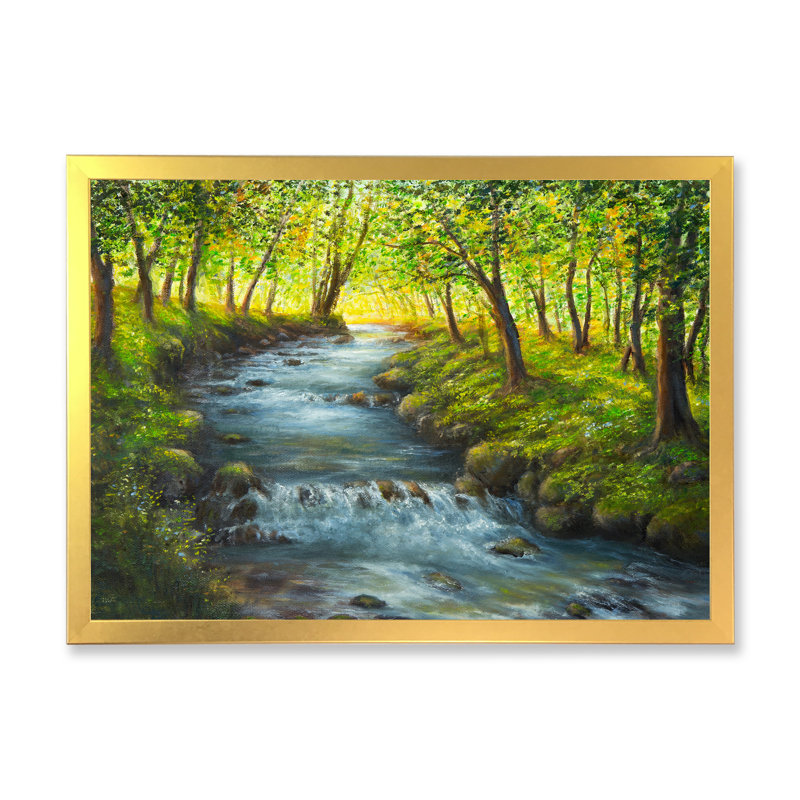 «Beautiful Spring River in Forest II», reproduction sur toile, H 24 po x l 36 po x P 1 po, Cadre photo doré