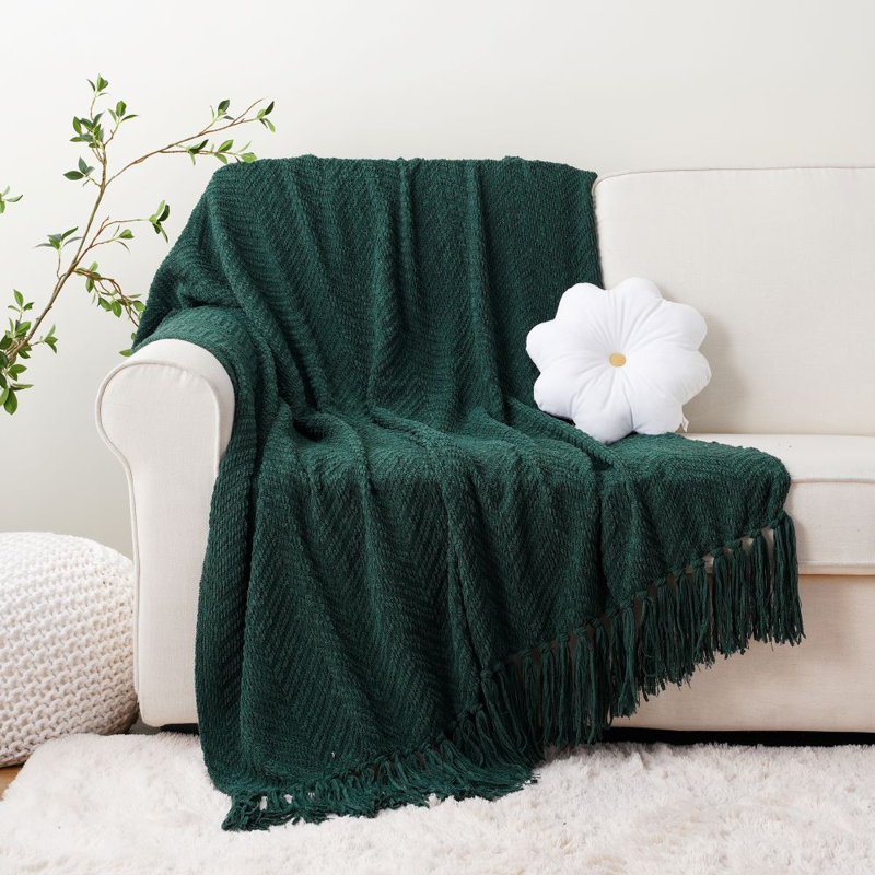 Jeté pour canapé, jeté chaud super doux pour lit simple, couverture en chenille tissée en tricot polyvalente pour le décor de la chambre à coucher