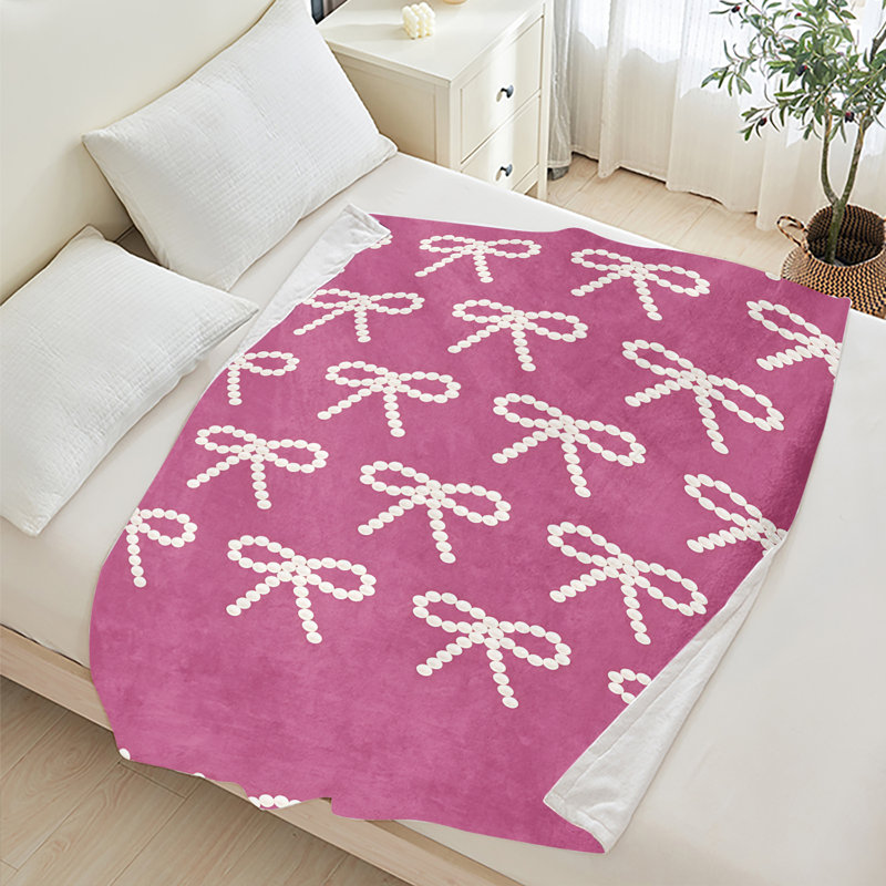 Plaid en flanelle polaire JYK, léger, respirant, doux et chaud en microfibre pelucheuse, 127 x 152 cm, nœud papillon violet perle blanc