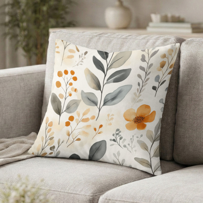 Coussin décoratif Boho - Orange Botanical Sand Garden, H 18 po x l 18 po