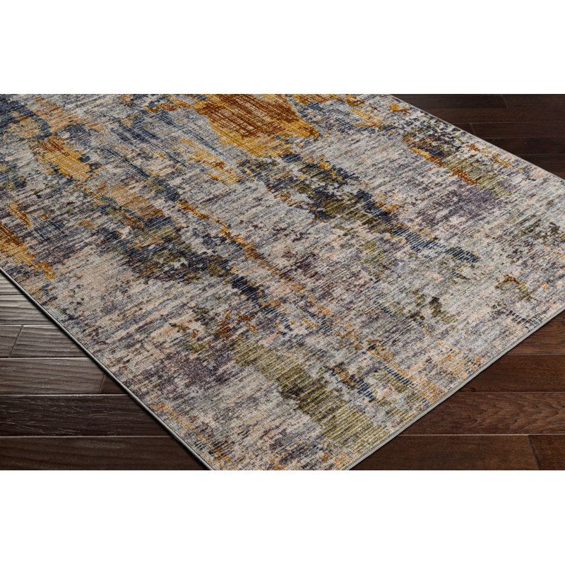 Gray Abstract Synthetic Reversible Washable Rug 2'7" x 4'