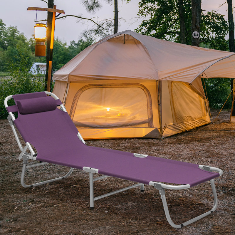 Purple Adjustable Folding Camping Cot with Pillow and Carry Bag
