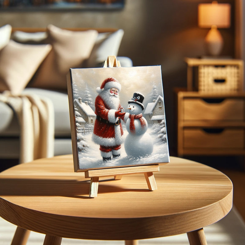 «Joyful Gifting Moment: Santa's Snowman Surprise», reproduction sur toile tendue, H 12 po x l 12 po x P 1 po