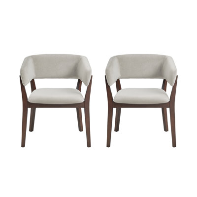 Blake Modern Faux Mohair Upholstered Beech Wood Dining Armchair in Greige