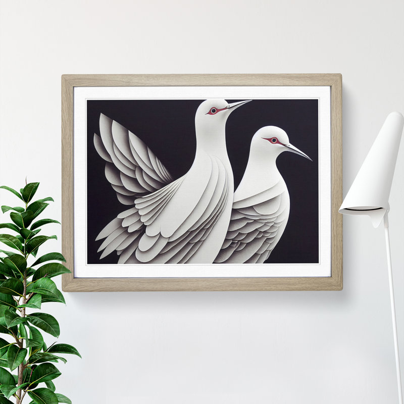 Select Dove Birds Abstract - Single Picture Frame Painting, 46cm H x 64cm W x 2cm D, Oak 