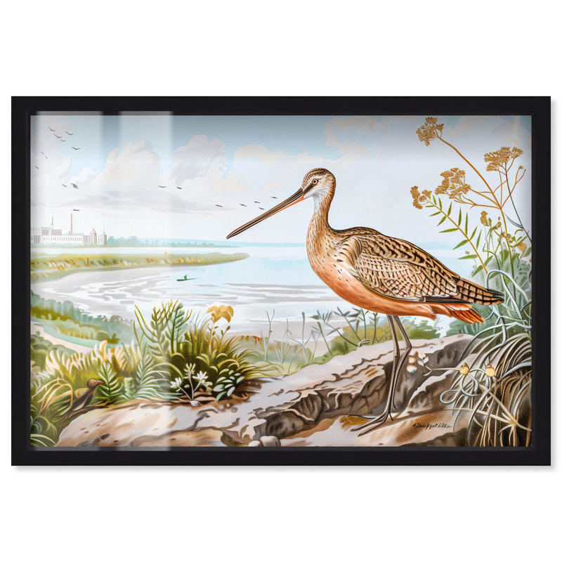 «River Bank Bird Landscape Art Shadowbox» par Art Remedy, H 11 po x l 16 po, Noir