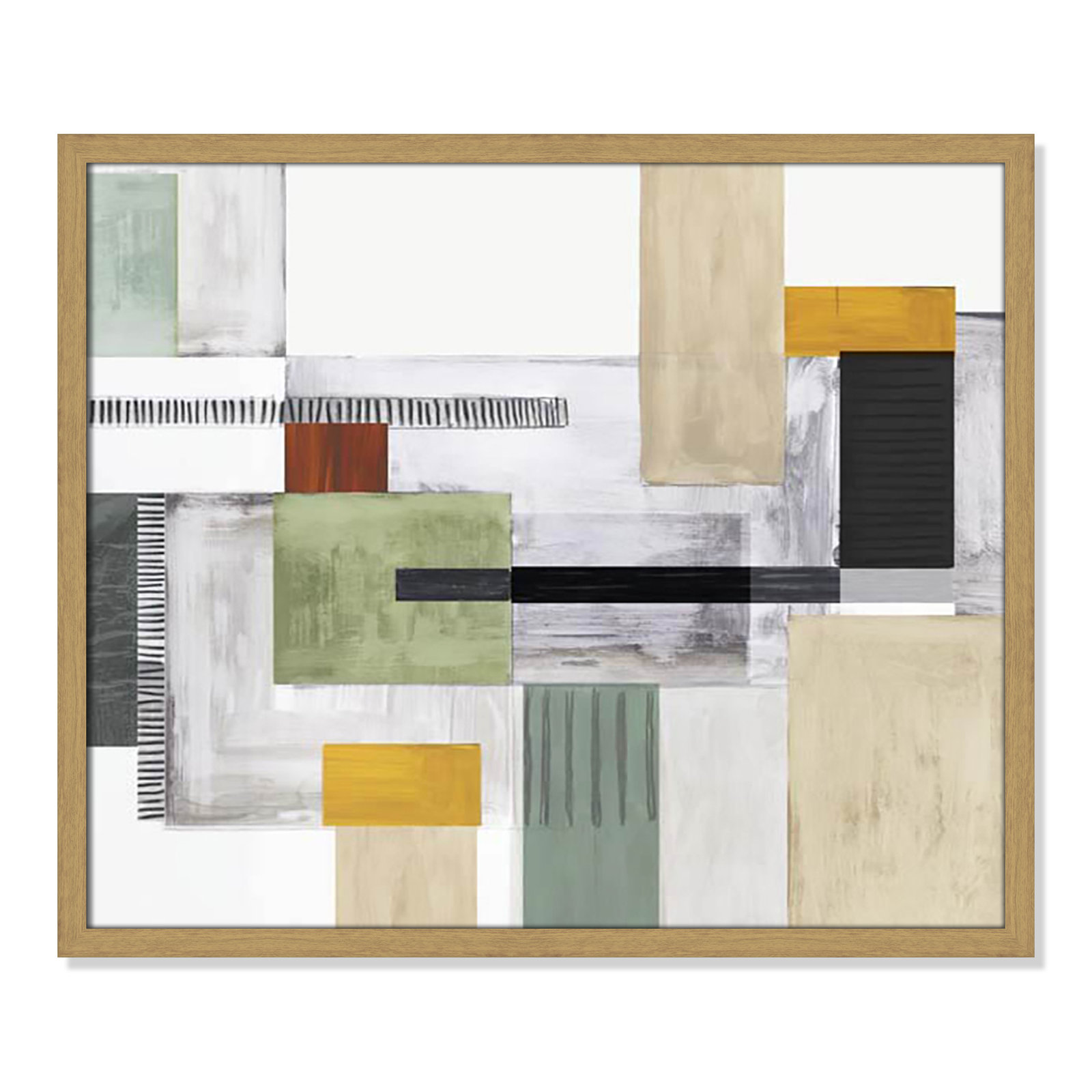 Playful Blocks Print by Tom Reeves, Natural Slim Picture Framed, No Mat, 21.5" H x 25.5" W x 0.75" D