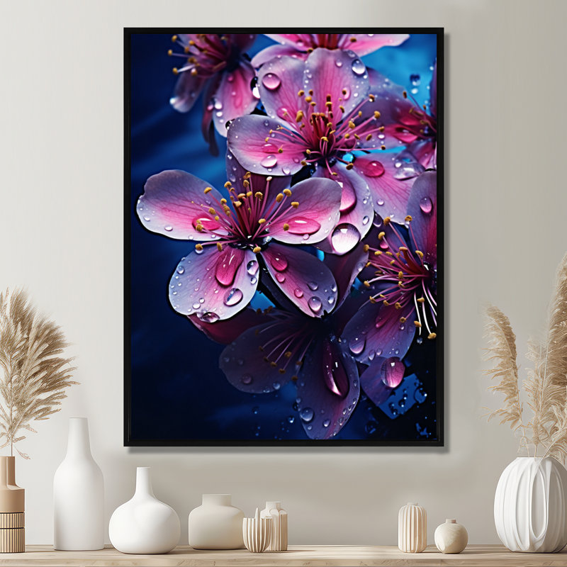 Pivoine rose matin gouttes de rosée - pivoine, art mural, H 20 po x l 12 po x P 1 po, Toile avec cadre flottant noir