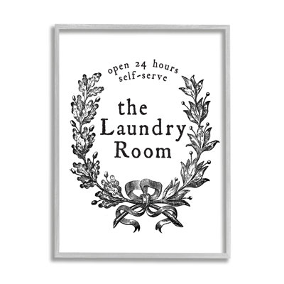 " 24 Hour Self-Serve Laundry Room Sign Vintage Wreath " by Lettered And Lined