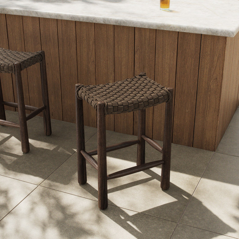 Savio Outdoor Stool-Dark Textured Woven-Counter, 25.98", Brown