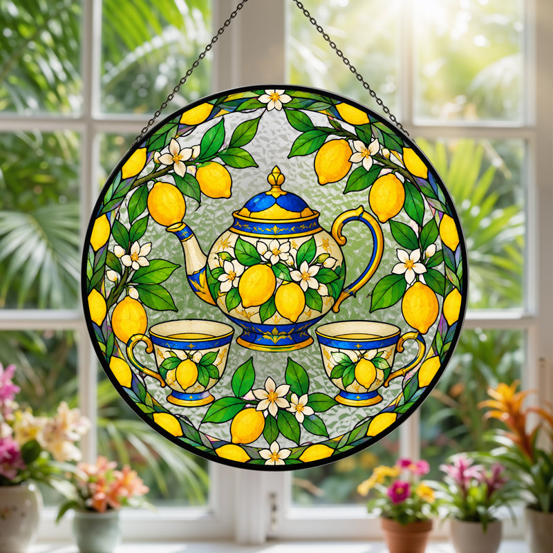 Art mural sur toile en forme de couronne de citron et thé au citron, H 12 po