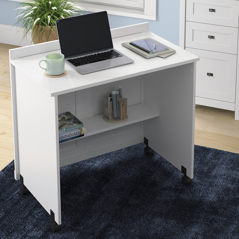 White Wood Credenza Desk with Drawer and Filing Cabinet