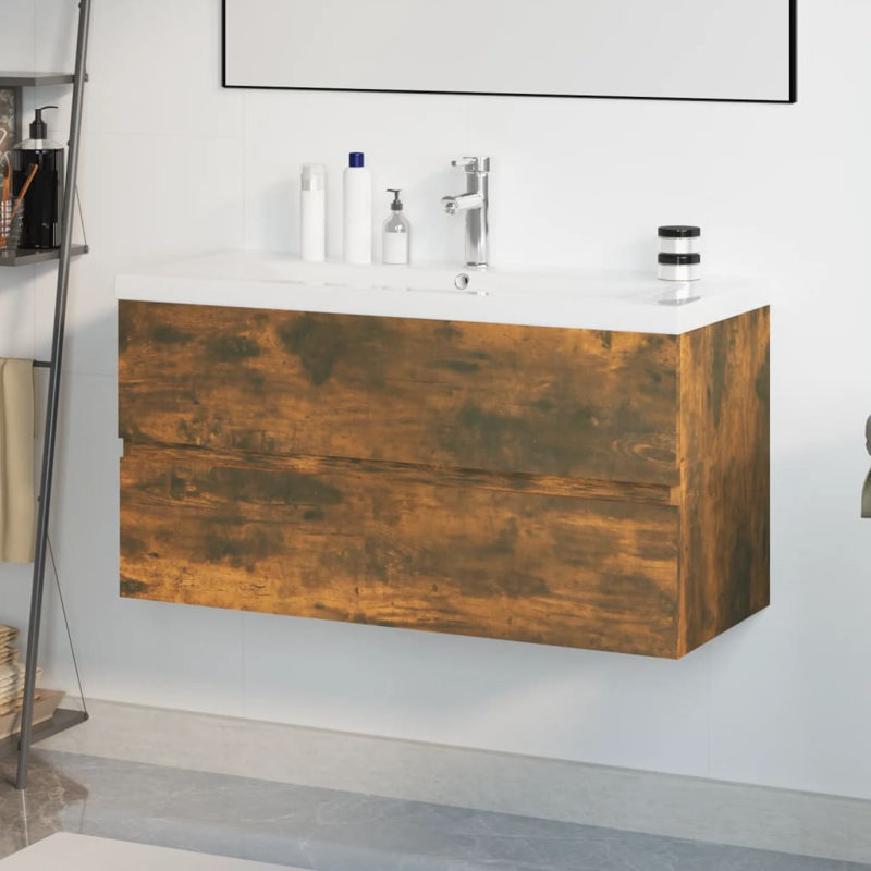 Audrae Wall Hung Single Vanity, Smoked Oak, 100cm