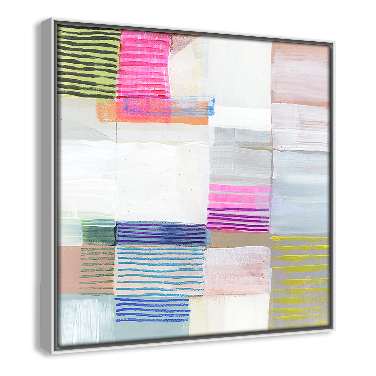 Clarendon "Bright Net II" Painting by Cartissi, 13.5" H x 13.5" W x 2" D, White Framed
