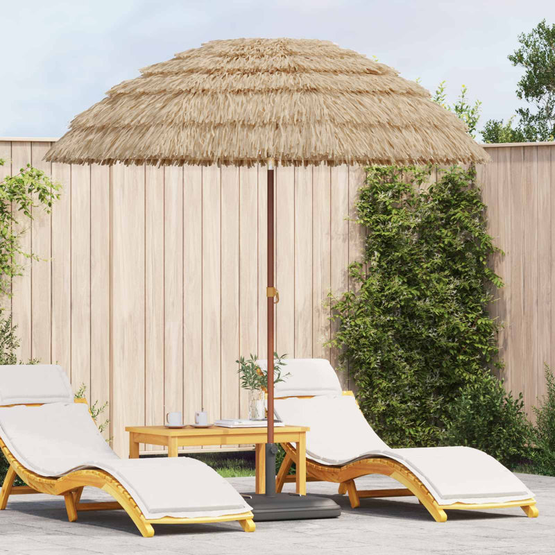 Beach Parasol Natural Polyester and Steel Outdoor Umbrella Sun Shade, Beige, 209.5cm H x 206cm W x 206cm D