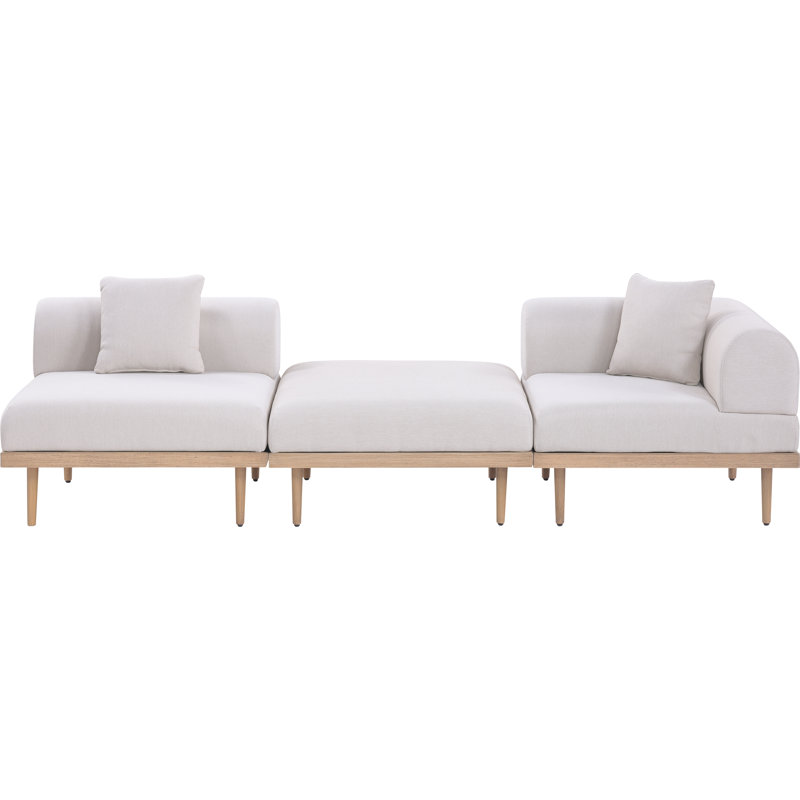 Madeleine 106.5" Resilient Water Resistant Olefin Fabric Upholstered 3Pc. Outdoor Patio Modular Sofa, Beige
