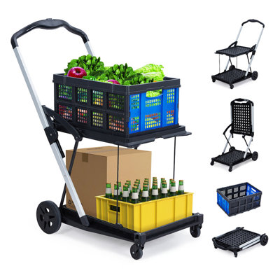 2 In 1 Shopping Cart, 330 Lbs Grocery Cart On Wheels, Foldable, Load - View #3