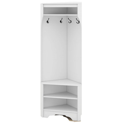 Arbre d'entrée minimaliste avec banc à chaussures et 4 crochets de suspension, armoire d'angle avec tablette réglable
