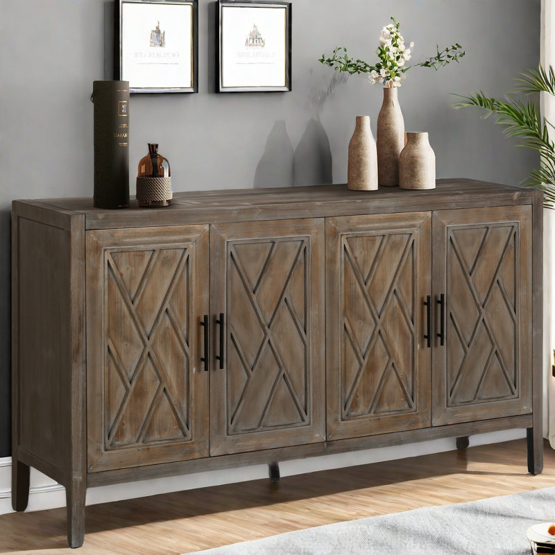 Accent Cabinet With 4 Doors Wood Sideboard Buffet Cabinet Console Table Credenza Buffet Table, Brown