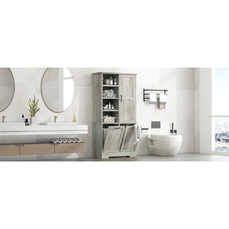 Armoire de rangement pour salle de bain avec portes et tiroirs, Chêne